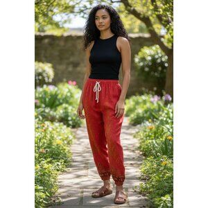 Kathmandu Imports Boho Harem Pants Red Paisley Drawstring